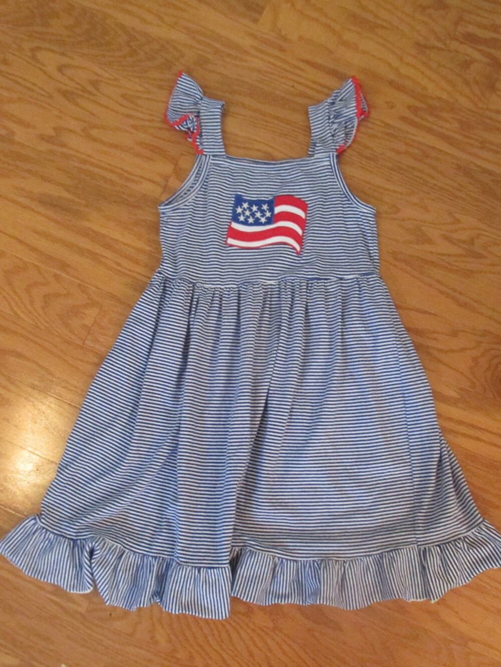 Unique Baby Girls Ruffle Hem Flutter Sleeve 4th of July dress size girls 7